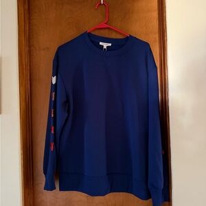 Navy Blue Women's Sweatshirt with Sequin hearts on sleeve